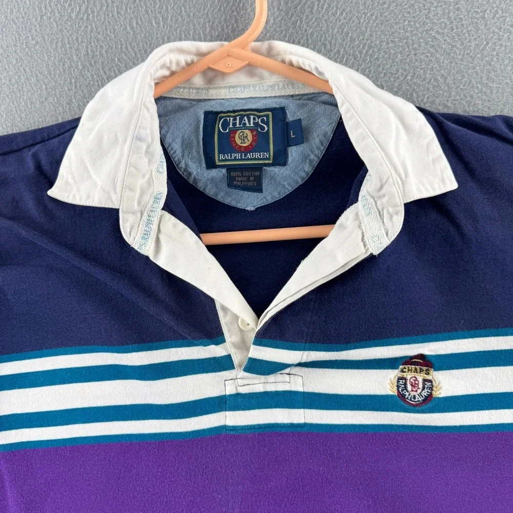 Vintage Chaps Ralph Lauren Rugby Shirt Mens Large Striped Cotton Polo 90s